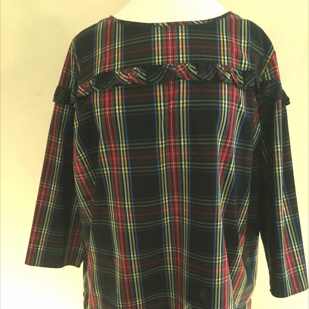 Talbots Plaid Blouse with Ruffle Trim Sz 2XP